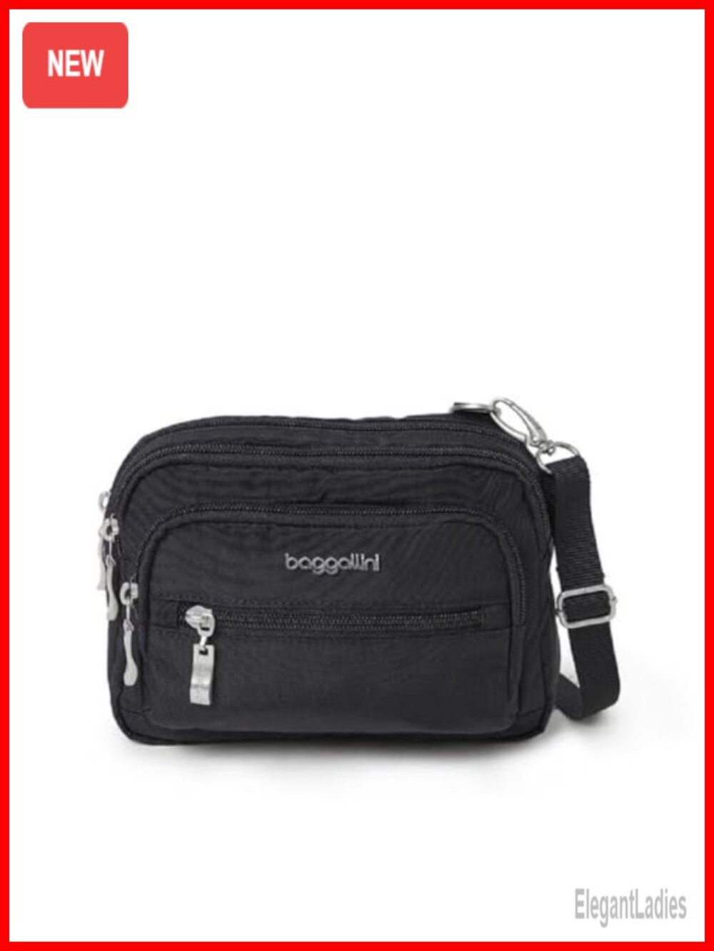 Baggallini Triple Zip Small Crossbody Bag Lightweight Convertible Fanny Pack